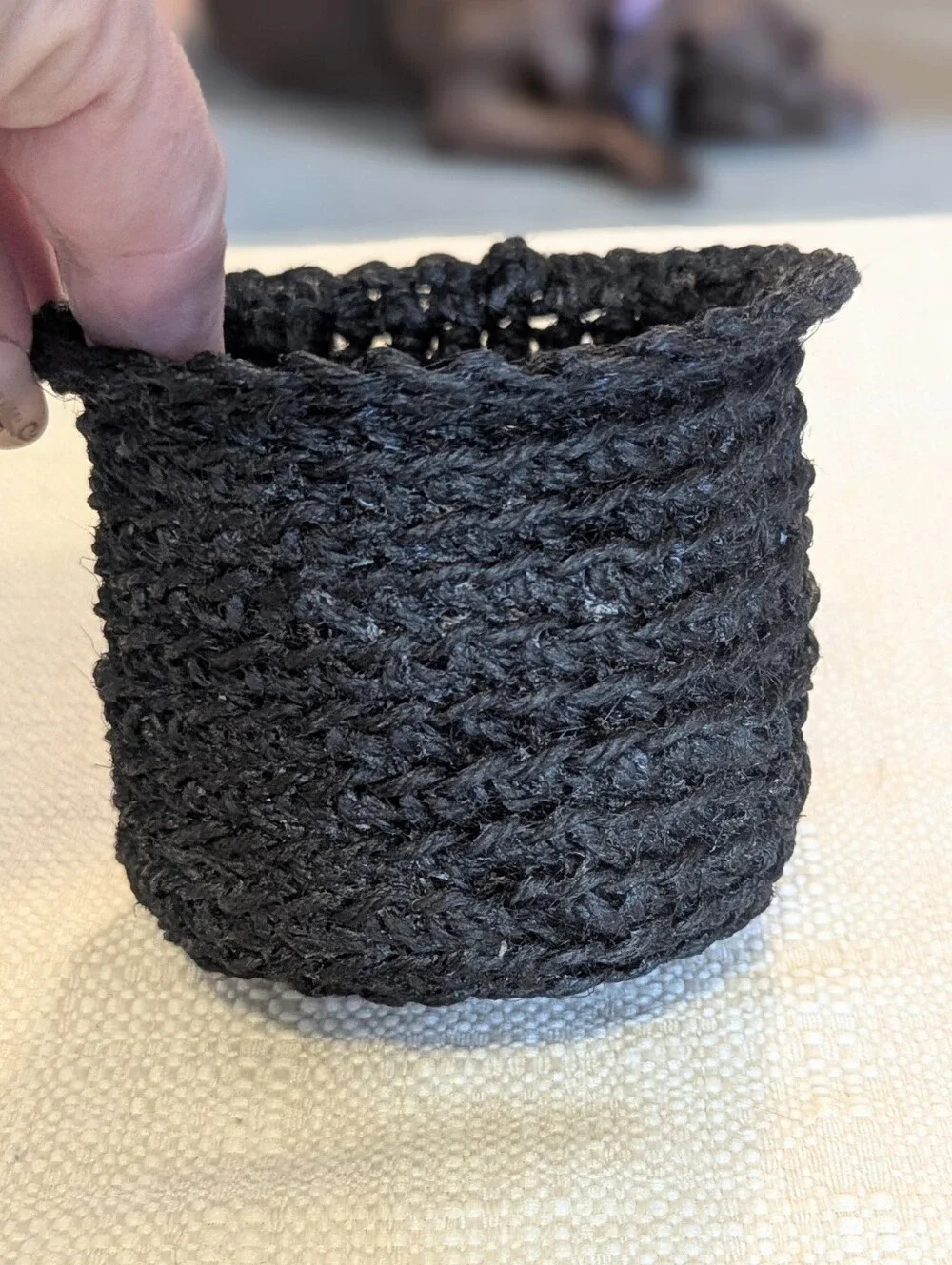 Handmade Black Jute Storage Baskets - Set of 2 - Dog Not Included